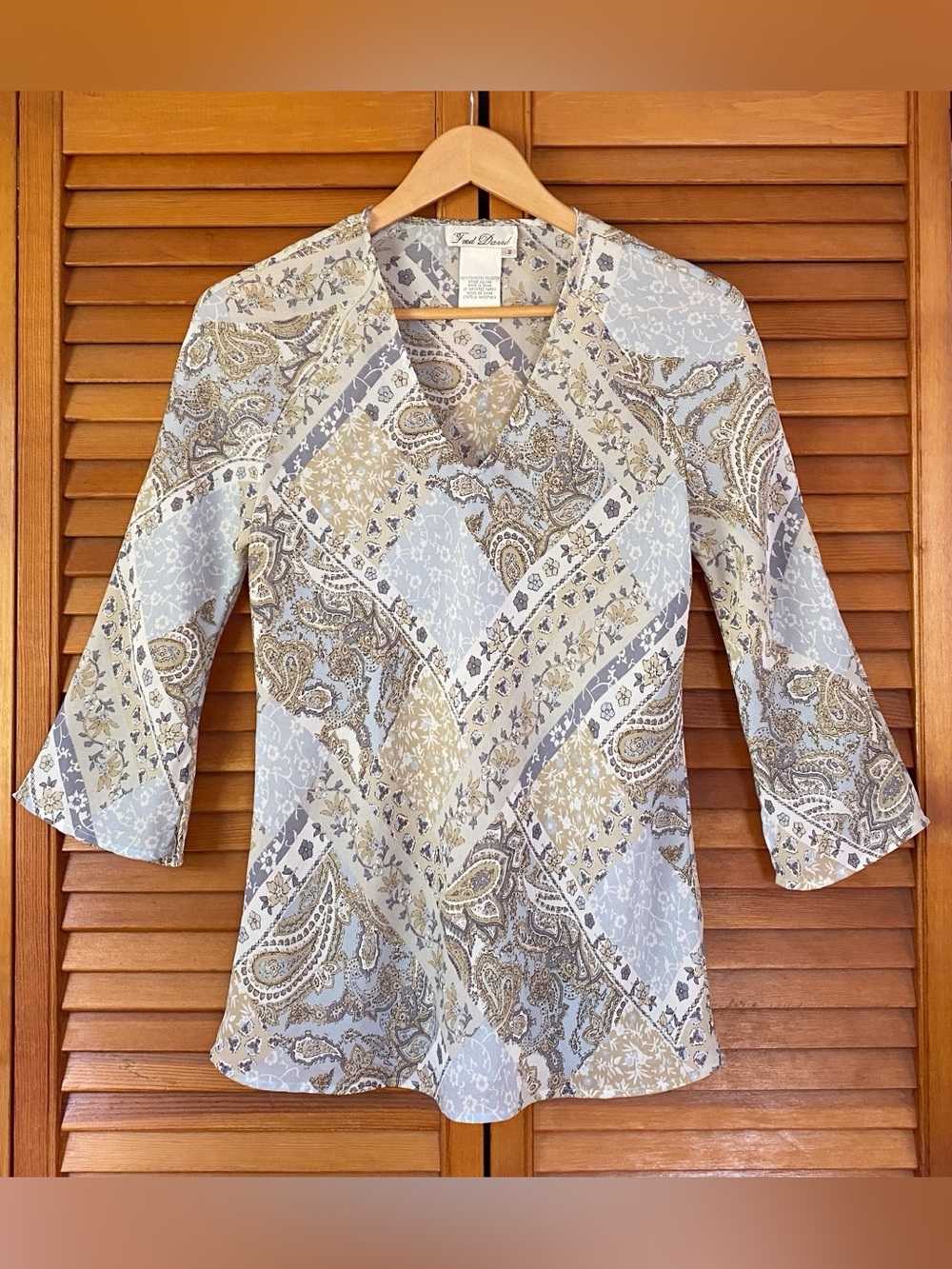 Vintage Y2K Top Women's Size Small Floral Paisley Patchwork Sheer V-Neck 90s